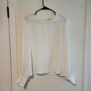 Babaton Satin Puff Long Sleeve White Blouse Medium